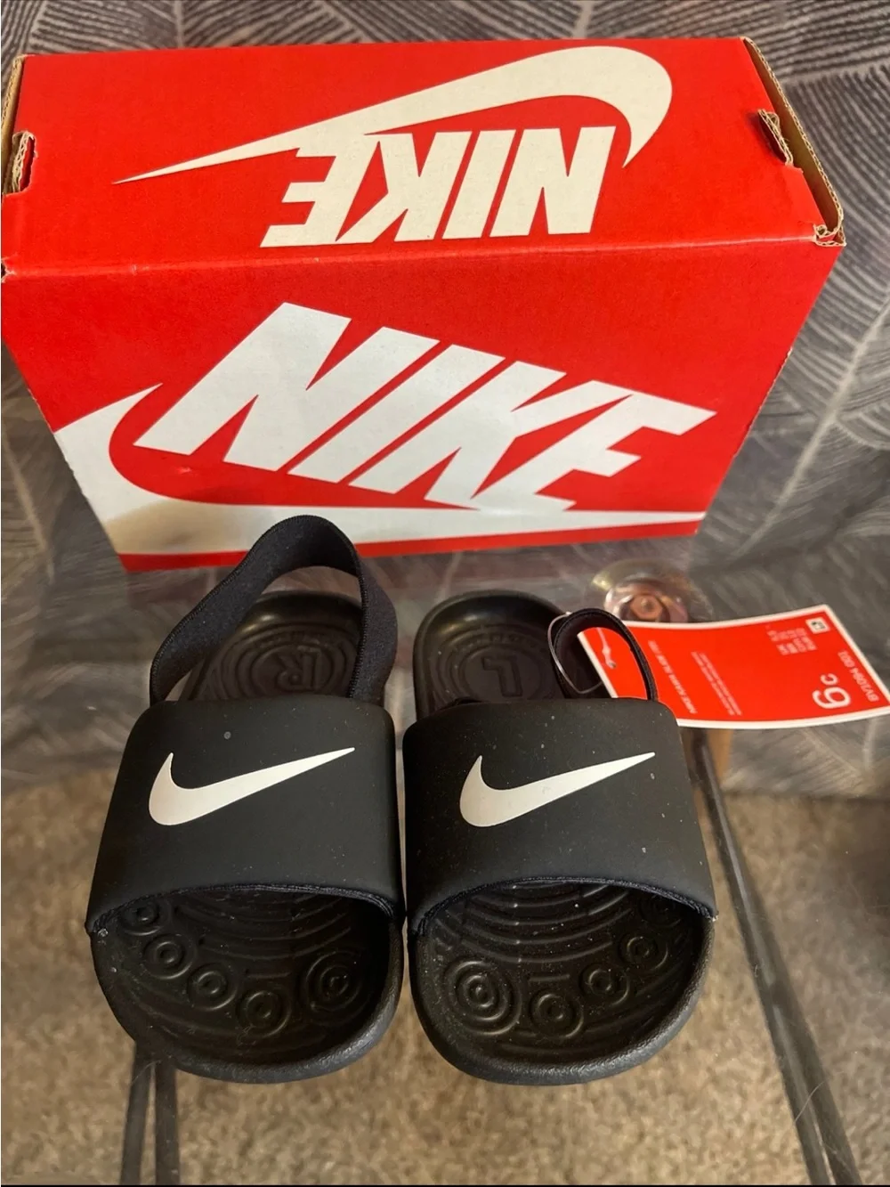 Nike Kids Black Slide Sandals with White Swoosh